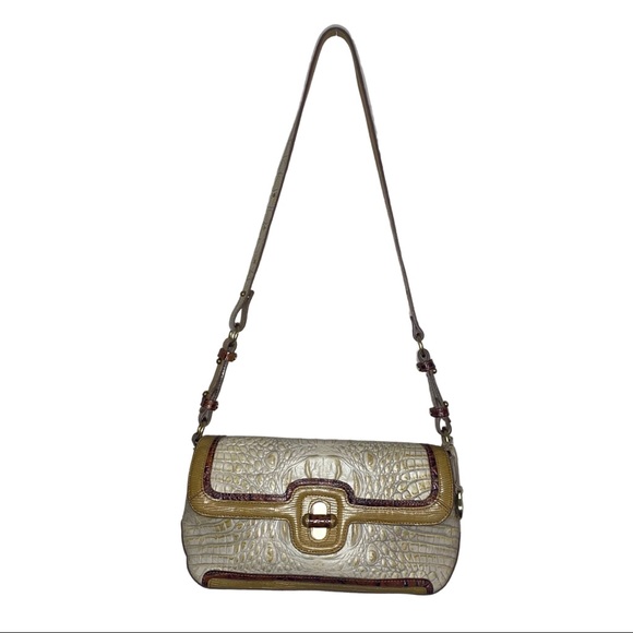 Brahmin Crocodile Embossed Leather Flap Front Shoulder Bag - Picture 1 of 7